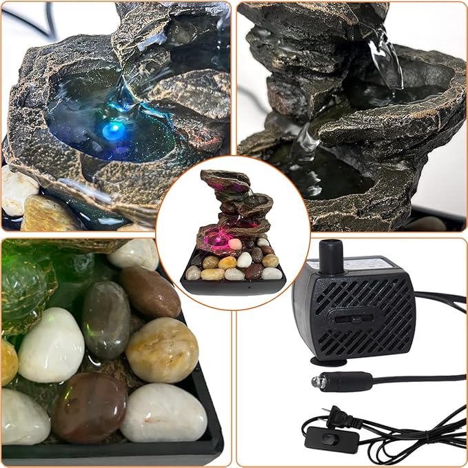 Tabletop Fountain Indoor Waterfall Rock Fountain, Meditation Fountain with Color LED Light, Waterfall Feature for Home Office Decor