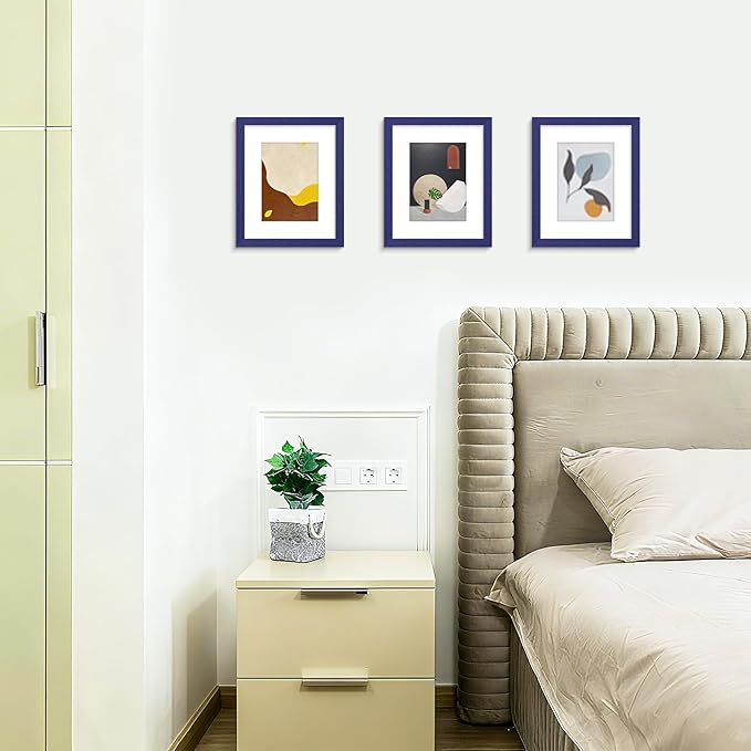 Picrit 8x10 Picture Frame Set of 12, Display 5x7 with Mat or 8x10 without Mat, Photo Frames for Wall Mounting or Table Top Display, Navy Blue