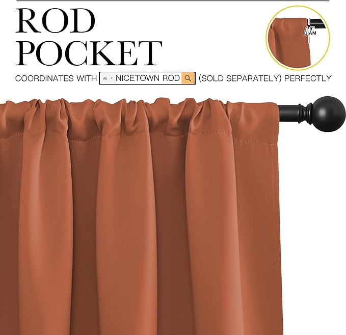 NICETOWN Blackout Curtains and Drapes - Thermal Insulated Solid Rod Pocket Blackout Draperies/Panels (Burnt Orange, 1 Pair, 42 by 63 inches)