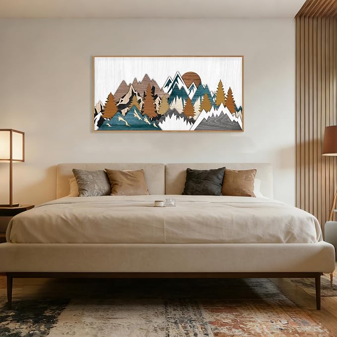 DRACIT Rustic Woodcut Style Mountain Framed Canvas Wall Art Set,Boho Vintage Sunrise Forest Nature Wall Decor,Modern Country Wilderness Artwork for Living Room,Bedroom,Farmhouse -20"x40"