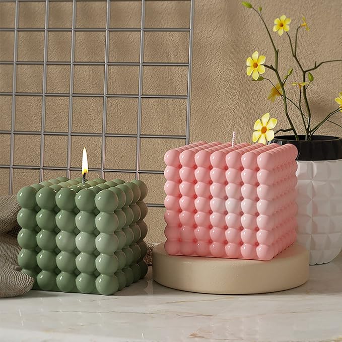 3pcs 3D Bubble Cube Candle Molds, Silicone Bubble Mold for Soy Wax Candle Making, Soap, Chocolate, Mousse, Dessert, Resin Art