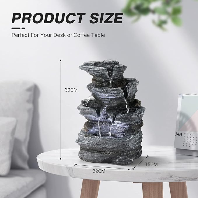 WICHEMI Indoor Fountain Tabletop Fountain Waterfall Fountains Stacked Rocks Water Feature Feng Shui Zen Meditation Relaxation Desktop Fountain for Home and Office Indoor Spaces Decor (Style 20)