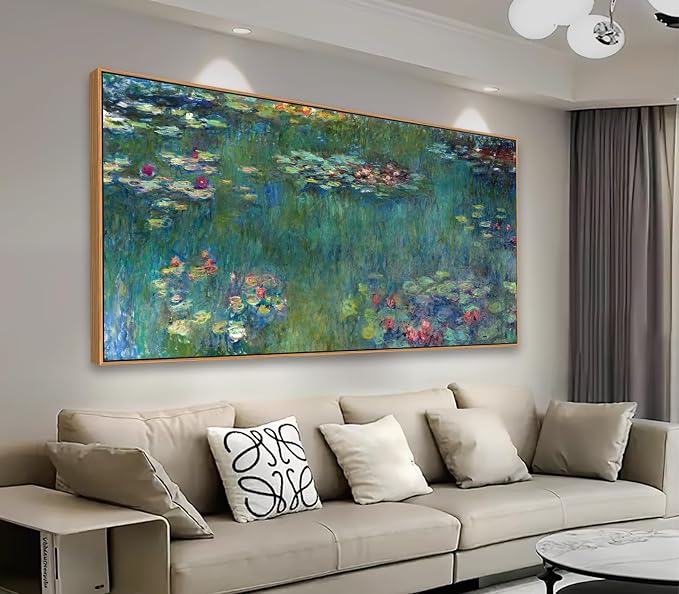 yearainn Framed Wall Art Canvas Prints Water Lilies by Claude Monet | Large Garden Artwork Green Landscape Contemporary Nature Pictures for Living Room Bedroom Home Office Decor 24" x 48"