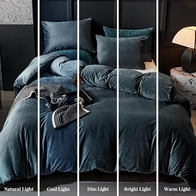 WARMDERN Dark Grey Flanne Velvet Duvet Cover Queen Sizel Duvet Cover Bedding Sets, 3pcs Ultra Soft Luxury Textured Modern Crystal Velvet Duvet Covers with Zipper Closure(Dark Grey, Queen)