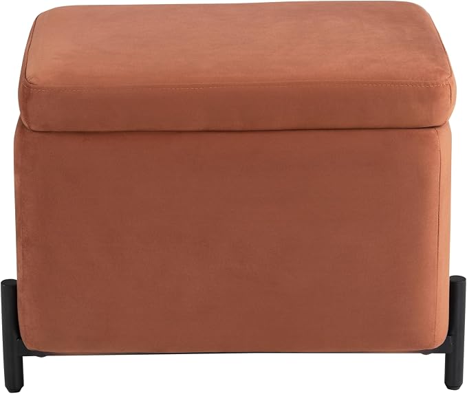 Studio Living® Connor 24" Small Storage Ottoman, Modern Boho, Matte Black Metal Legs, Velvet Fabric, Rust