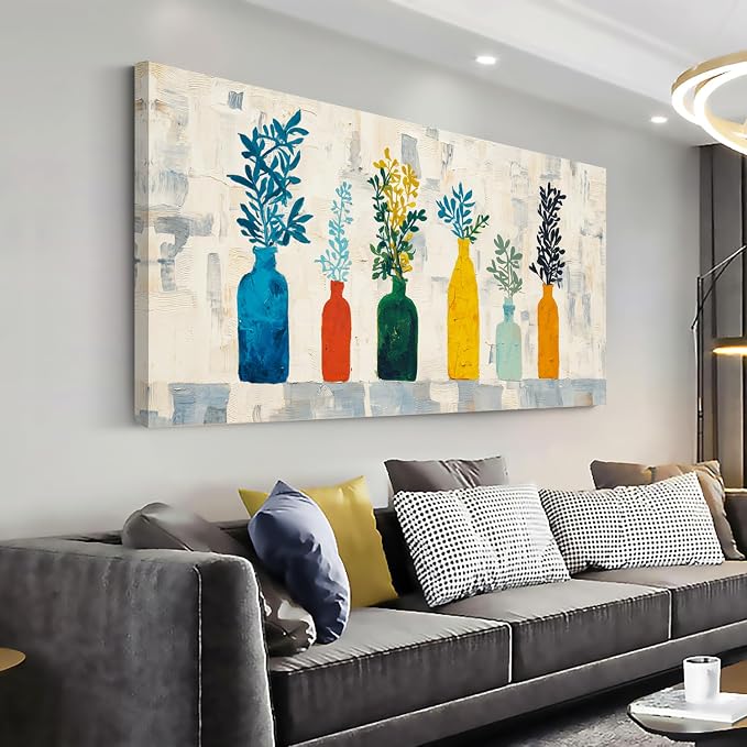 Ggaafet Bright Colorful Botanical Wall Art for Bedroom Canvas Oil Painting Prints Beautiful Boho Vase Art Deco Modern Artwork Office Family Dining Room Decor