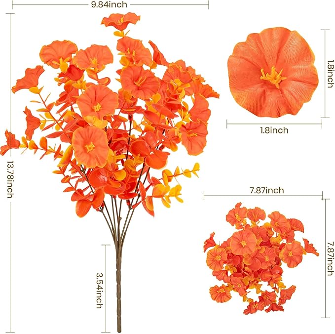 Nigirior Artificial Faux Flowers for Outdoor 16 Bundles Boxwood Fake Morning Glory for Planter,UV Resistant Fake Flowers for Home Porch Patio Outside (Fall Red)