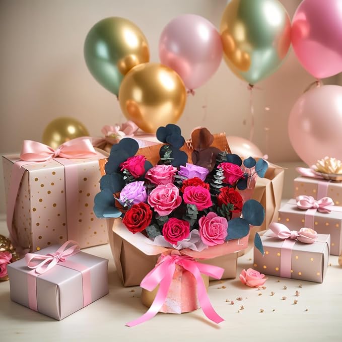 Lovenfold Flowers for Delivery Birthday Flowers Gift for Her,Preserved Flowers Bouquet 12 Roses Mixed Bouquet,Rose Gifts for Women Mom Grandma(Mixed 12 Reddish-A Roses)