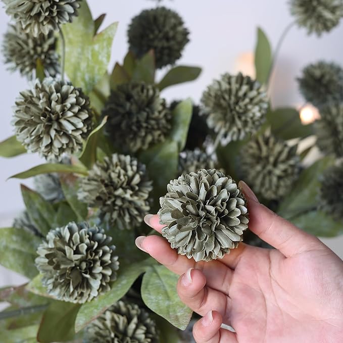 VIERENA 6 Pcs Faux Silk Pompon Mum Artificial Flowers for Vase -27", Bulk Fake Chrysanth Branches with Stems for DIY Bouquet Centerpieces Wedding Fillers Arrangements Shower Decorations (Dark Gray)