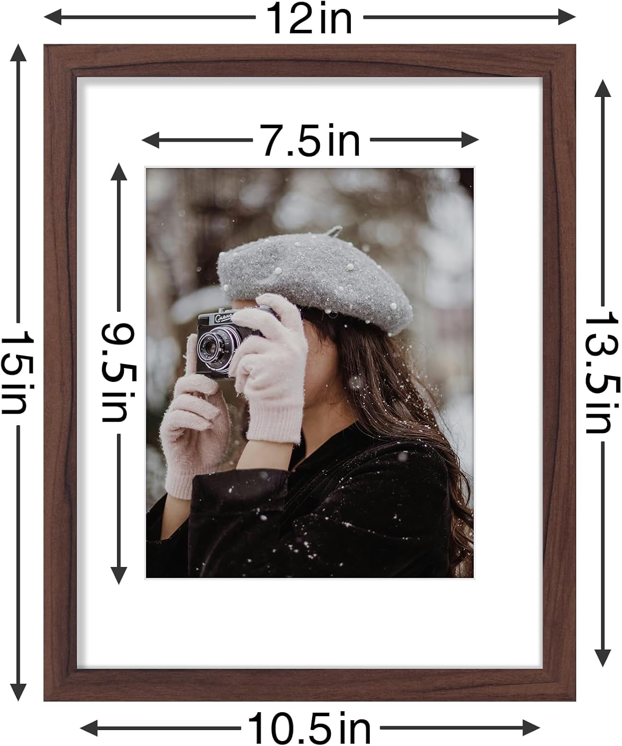 Vittanly 11x14 Picture Frames Set of 9, Shatter Resistant Plexiglass, Display 8x10 Pictures with Mat or 11x14 without Mat, Photo Frames for Wall or Tabletop, Engineered Wood, Walnut