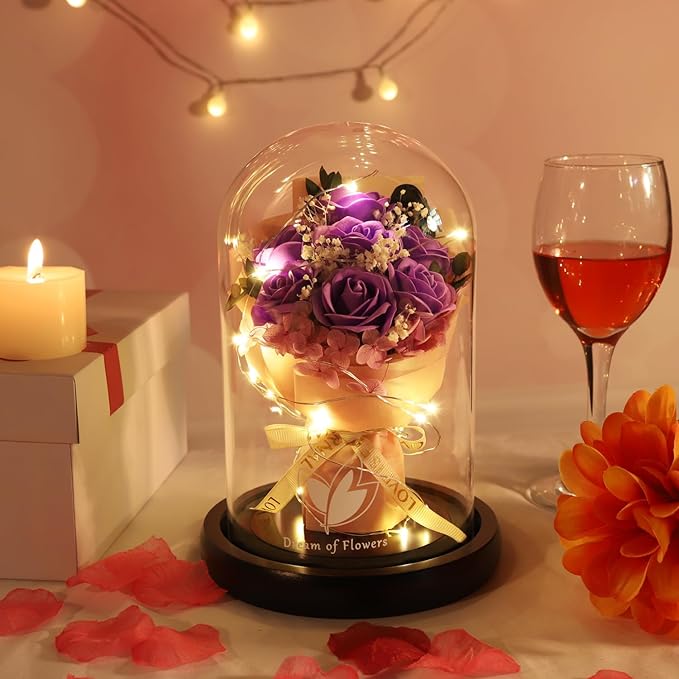 Mothers Day Flowers Roses Gifts for Mom,Forever Preserved Flower Rose in Glass Dome,Fresh Flowers for Delivery,Mothers Day Birthday Gifts for Wife Women Mom Grandma from Daughter