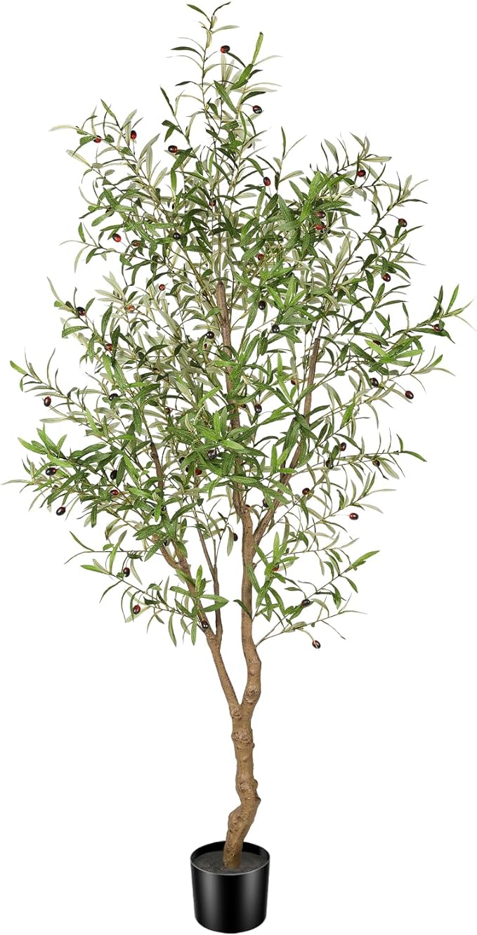 FEELEAD 7ft Faux Olive Tree - Fake Potted Olive Silk Tree with Planter Natural Olive Branches and Realistic Leaves Artificial Tree for Home House Office Decor Indoor