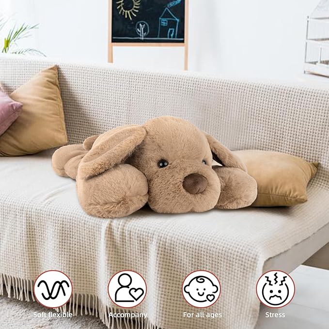 Niuniu Daddy Weighted Dog Stuffed Animals for Anxiety, 3.3lb Weighted Plush Dog Toy Pillowfort for Adults Kids Girls Boys, Large Stuffed Puppy Plush Pillow as Gift for Valentine Include Bag Sticker
