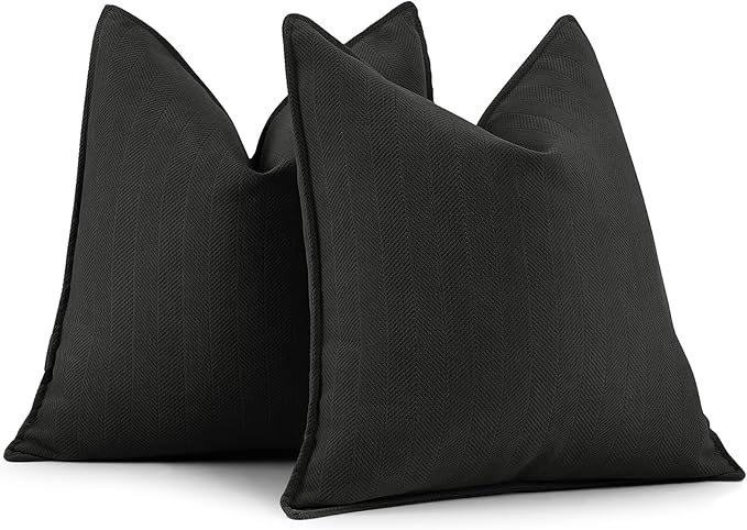 ZWJD Black Pillow Covers 20x20 Set of 2 Chenille Throw Pillow Covers with Elegant Design Soft and Luxurious Decorative Throw Pillows for Couch, Bed, and Home Decor
