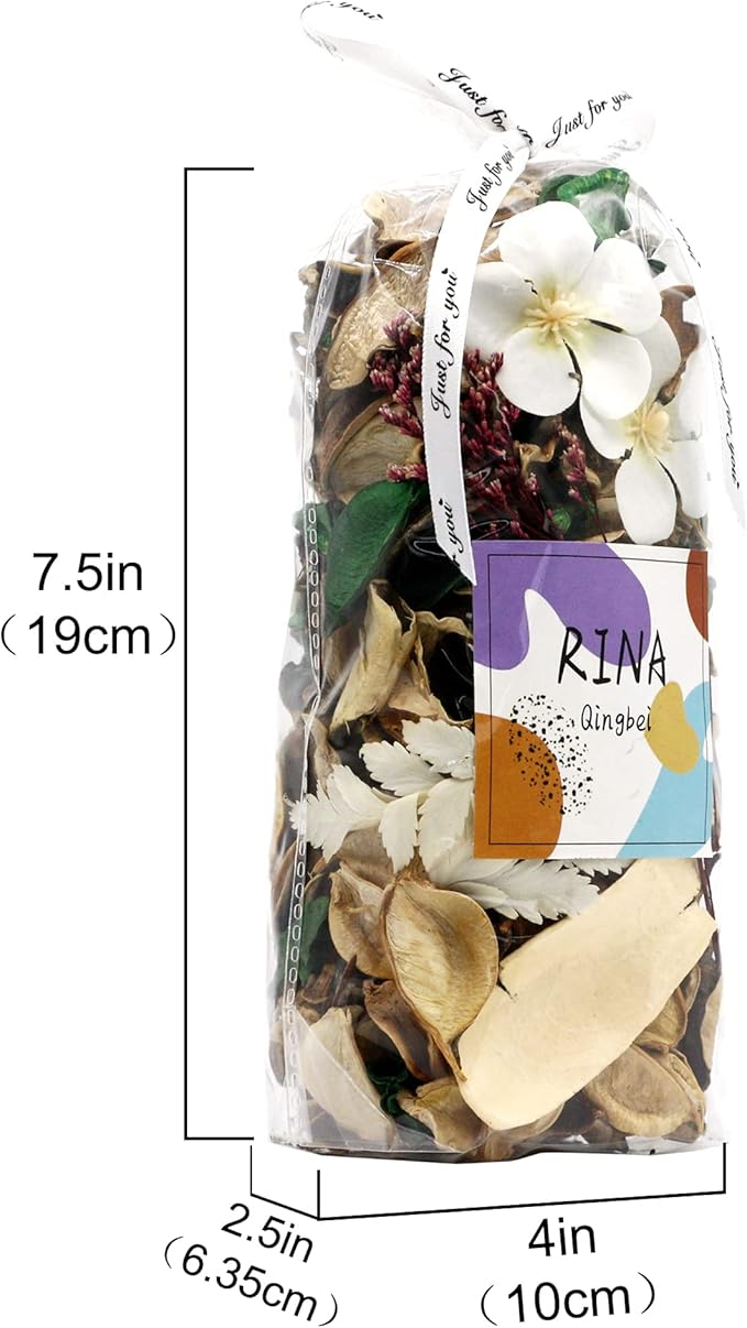 Qingbei Rina Spring Potpourri Bags,Vanilla Scented Potpourri Bowl Filler,White Decorative Dried Flower, Home Fragrance, Bathroom Vase Filler,8.4 oz|2 Bags