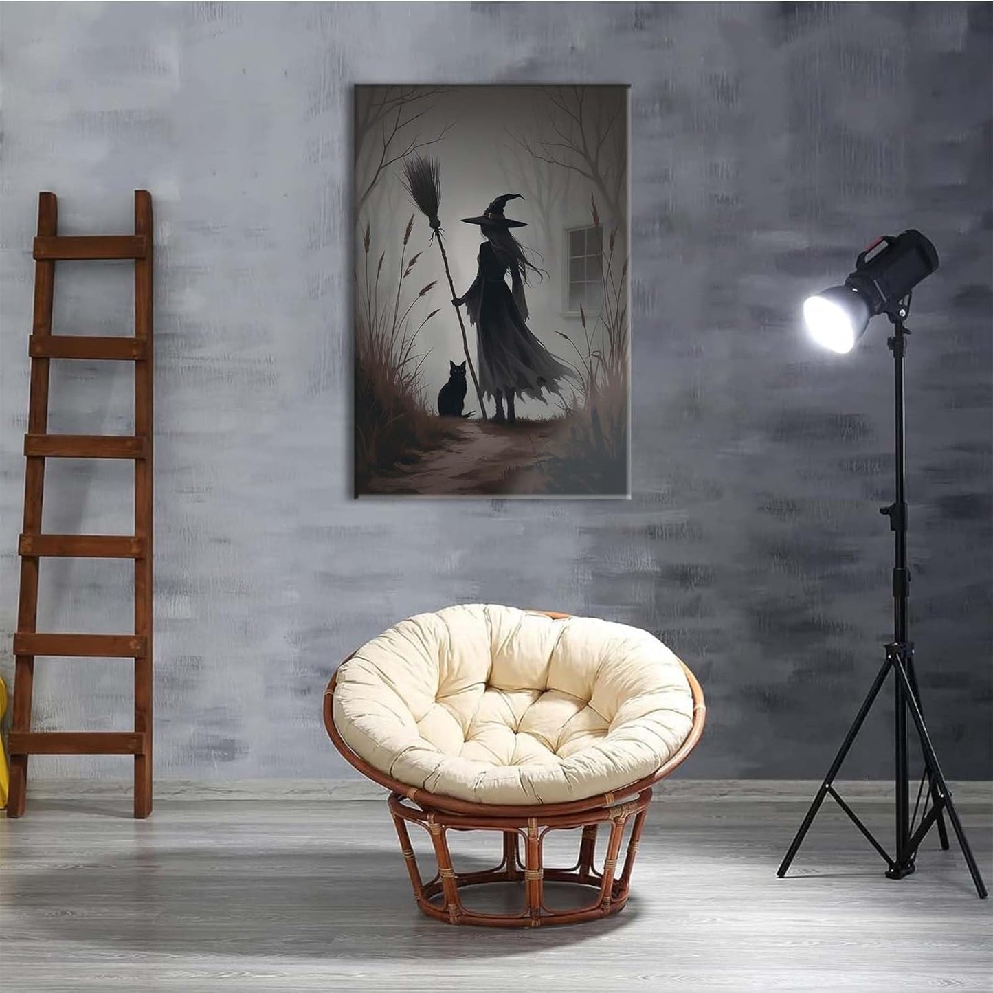 JFHCQJPK Vintage forest witch and black cat poster Halloween mural poster decoration mural art magic suitable for home living room bedroom28x40in Frameless