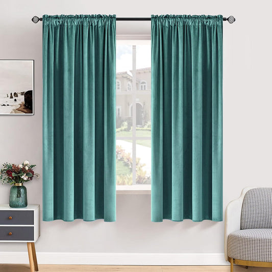 MIULEE Teal Velvet Curtains Thermal Insulated Blackout Curtain Drapes for Bedroom Living Room Darkening 63 Inches Long Curtains Panels Rod Pocket Set of 2