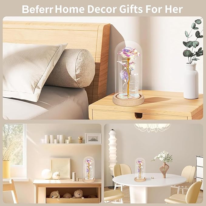 Beferr Mothers Day Rose Gifts for Mom Galaxy Glass Rose Preserved Forever Roses for Delivery Light Up Flowers in Glass Dome Anniversary Birthday Gifts for Women Grandma Wife Her Daughter Girlfriend