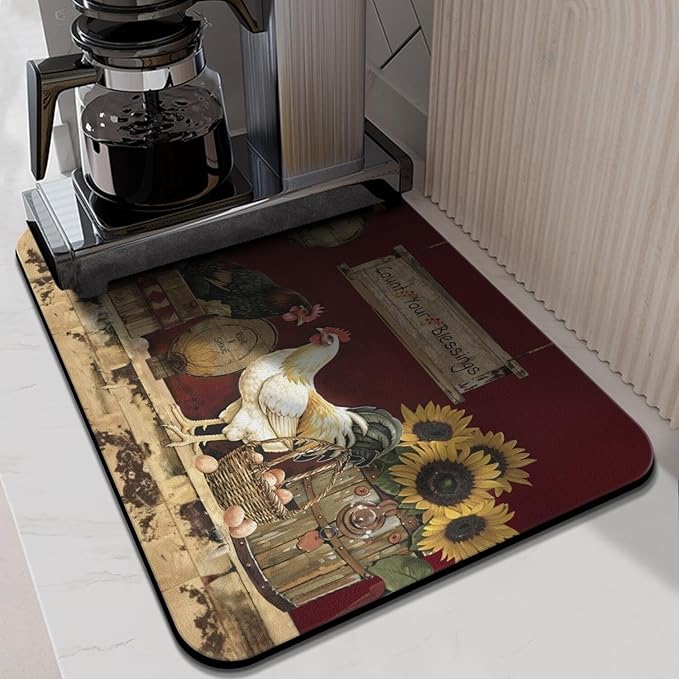Fun Coffee Mat 24inx18in,Coffee Bar Mat for Countertops,Absorbent Hide Stain Anti-Slip Coffee Bar Accessories Fit Under Coffee Machine Mat,dish Drying Mats for Kitchen