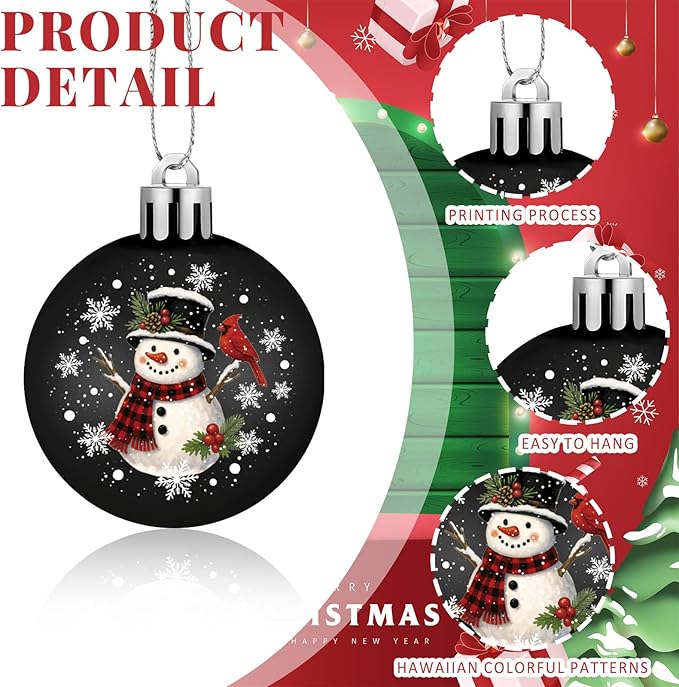 HyDren 40 Pcs Mini Christmas Tree Ornaments Black White Snowman Christmas Decoration 1.2 Inch Mini Hanging Xmas Ball Ornaments for Xmas Holiday Wedding Decorations