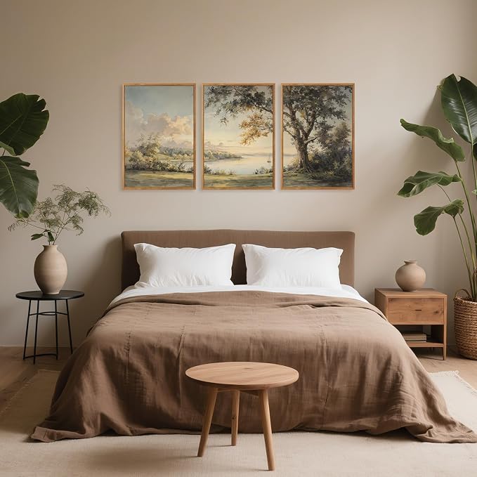 TOARTi Large Framed Nature Landscape Canvas Wall Art,Vintage Countryside Cottagecore Scenery Wall Decor,Wildness Green Tree Lake Sailboat Art Prints for Farmhouse Living Room Bedroom Office-16”x24”x3