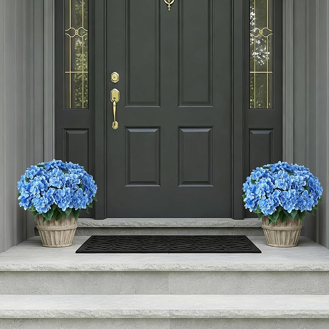 FOTEEWL 16 Bundles Artificial Hydrangea Flowers for Outdoor Decor, Realistic Faux Silk Bouquets Sun-Resistant Fake Plants for Front Door Balcony Farmhouse Garden Home Spring Summer Decor (Blue)