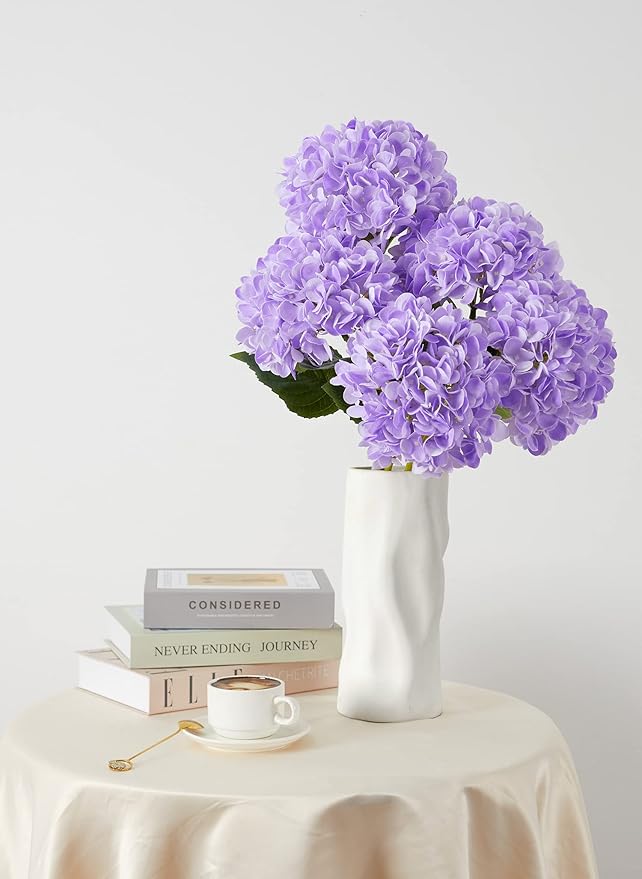 PARTY JOY 5PCS 15.4In Artificial Hydrangea Silk Flowers Bouquet Faux Hydrangea Stems for Wedding Centerpieces Home Decor (Light Purple)