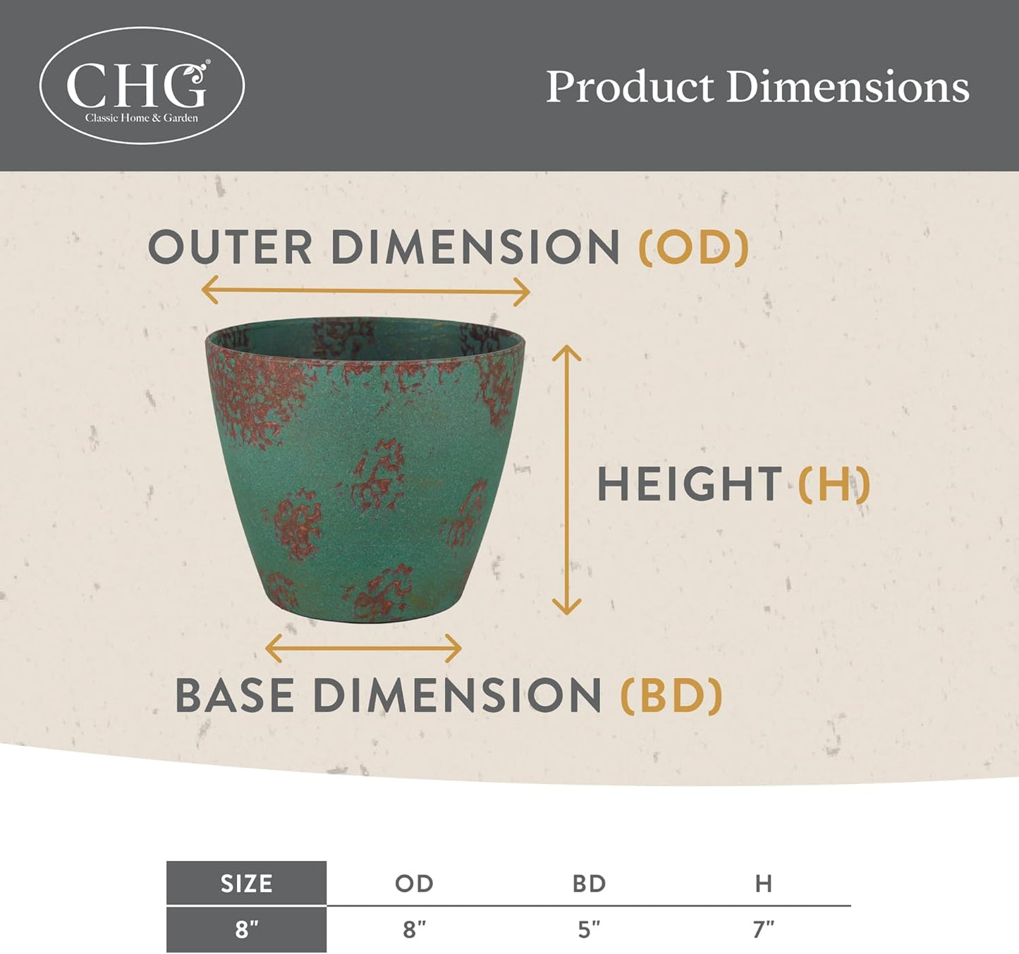 Classic Home and Garden Vogue Planter Pots w/Pottery Quality Finish - Modern Indoor & Outdoor Flower Pots - UV-Resistant Porch Planters - Decorative Pot for Flowers & Herbs (8” Burnished Rust)