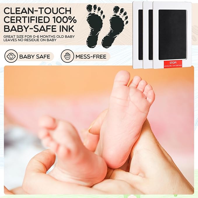 Jetec 100 Set Inkless Baby Footprint and Handprint Kit, Clean Touch Ink Pad for Baby Hand and Footprints, Dog Paw Print Kit with Ink Pads and Imprint Cards for Newborns Babies Pets Gifts (Black)