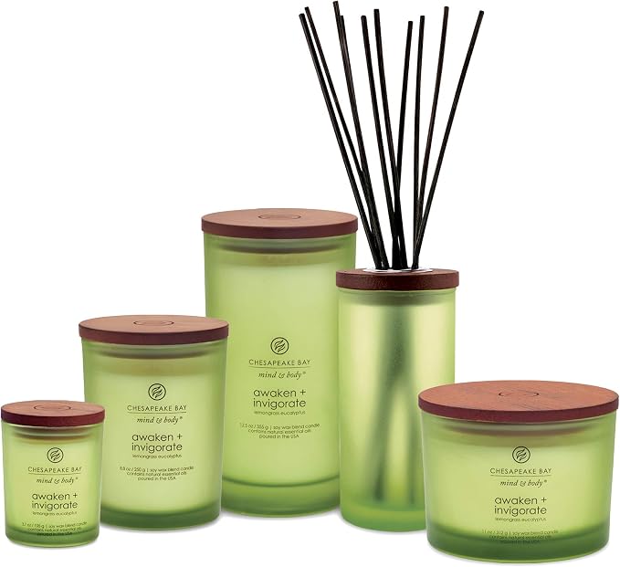 Chesapeake Bay Candle PT40886 Scented Candle Awaken + Invigorate (Lemongrass Eucalyptus) Medium Green Home Decor 8.8oz (Pack of 4)