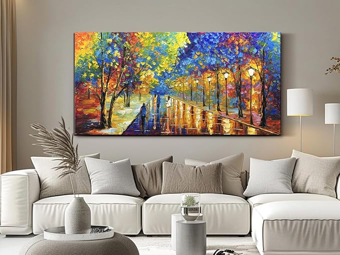 Tyed Art-Hand Painted Wall Art Oil Painting Landscape,Wall Art for Living Room, Bedroom Office Wall Decor, Modern Textured Wall Art, Colorful Abstract Artwork Picture, Framed Wall Art 24X48 Inch
