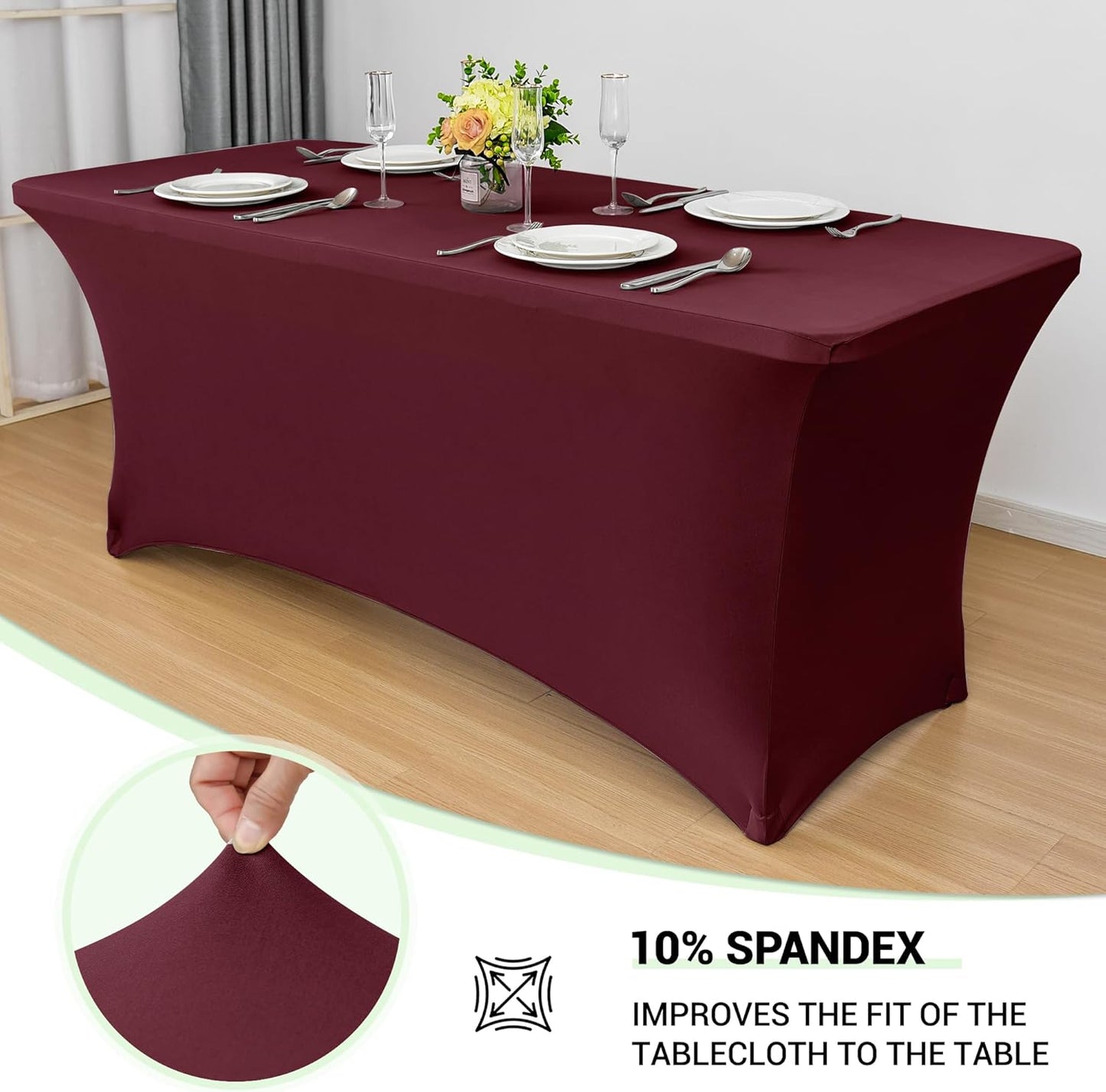 Obstal Spandex Table Cover 6ft Fitted Tablecloth Rectangular - Stretch Rectangle Folding Table Cloth for Birthday Party Wedding Banquet, Wine Red, 72L x 30W Inch