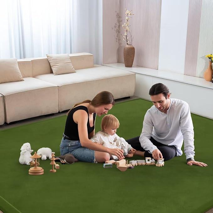 Baby Play Mat for Floor Nursery Muscle Mat Area Rug Playroom Rug 79"x118" Elastic Foam 1.3" Thick Crawling Mat for Babies,Toddlers(Moss Green)