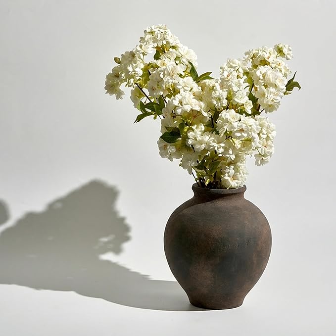 LB2 Brown Ceramic Large Vase, 11.8" Tall Zen Style vase, Terra Cotta Pitcher, Distressed Farmhouse Decor, Pottery Decorative Flower for Home Decor (C - Brown 11")