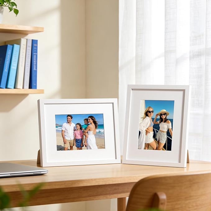 HappyHapi 8x10 Picture Frames Set of 10, 5x7 with Mat or 8x10 Without Mat, Tabletop or Wall Display for Photos, Paintings, Posters, Artwork（White）