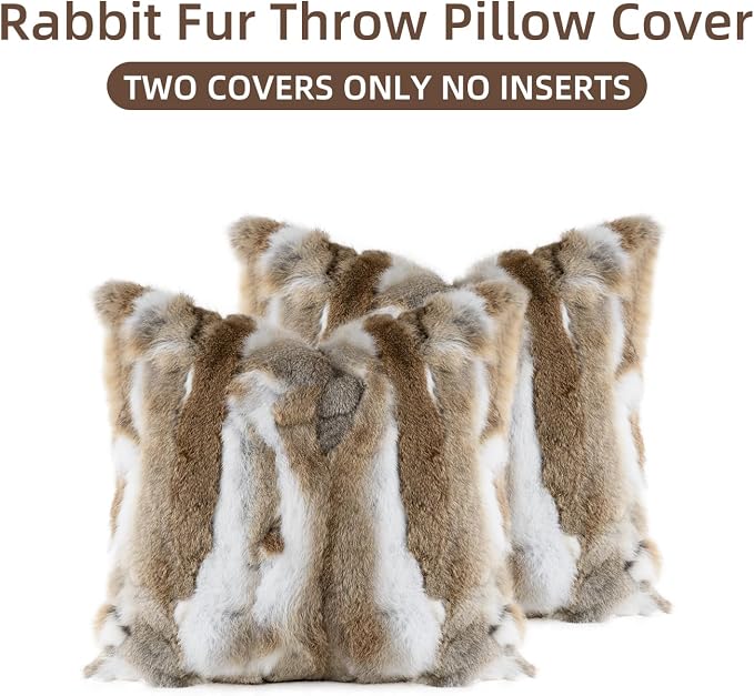 Genuine Rabbit Fur Pillow Covers Set of 2,Luxury Decorative Throw Pillowcases Fluffy Animal Skin Accents Bolster Cushion Cover for Couch Sofa Bedroom Living Room Home,18x18 inch,Yellow