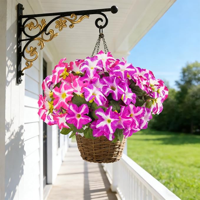 FULLMUSIC Spring Artificial Flowers for Outdoors, UV Resistant Fake Morning Glory, Look Real Faux Silk Plants for Front Door Garden Porch Planter