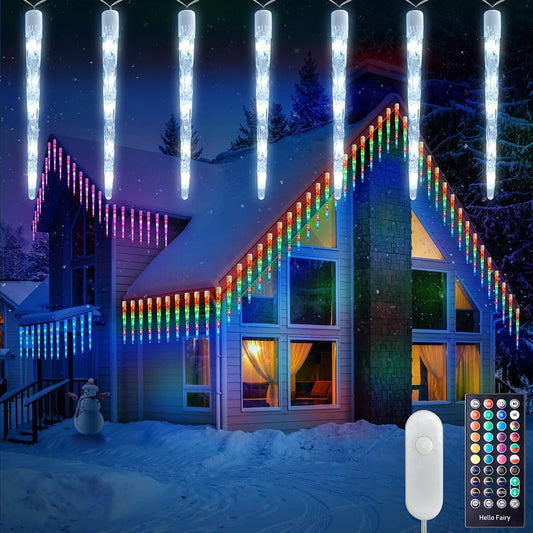 Color Changing Icicle Lights Outdoor 32.8FT 20 Tubes 100 LED Smart Christmas Lights, 39 Color Modes Waterproof Connectable Icicle Indoor Decoration for Tree Patio Roof Holiday, Smart