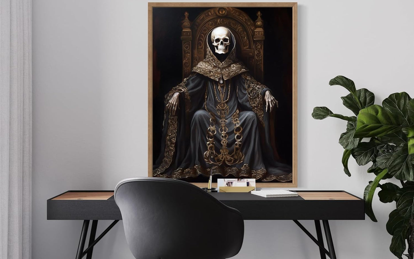 Skull King Poster Art Print, Halloween Scary Vintage Wall Art Academia Spooky Painting Decoration for Horror Prints, Gothic Posters Bedroom Decor 89 (Skull King 1, 16 x 20 inches, Wood Frame)