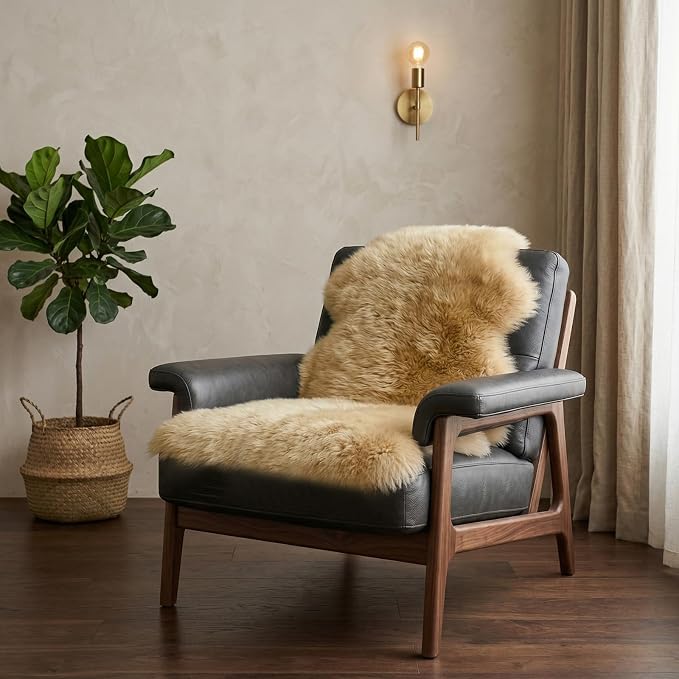 Genuine Sheepskin Rug New Zealand Fluffy Lambskin Rug, Natural Luxury Sheepskin Throw for Bedroom Living Room Children's Room Office- Premium Area Rug Chair Cover (2×3 Feet, Worm Brown)