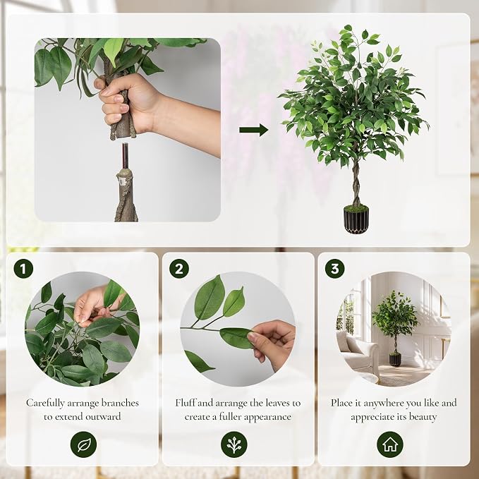 4ft Artificial Ficus Tree with Weighted Base – Faux Silk Floor Plant for Home, Office & Corner Decor