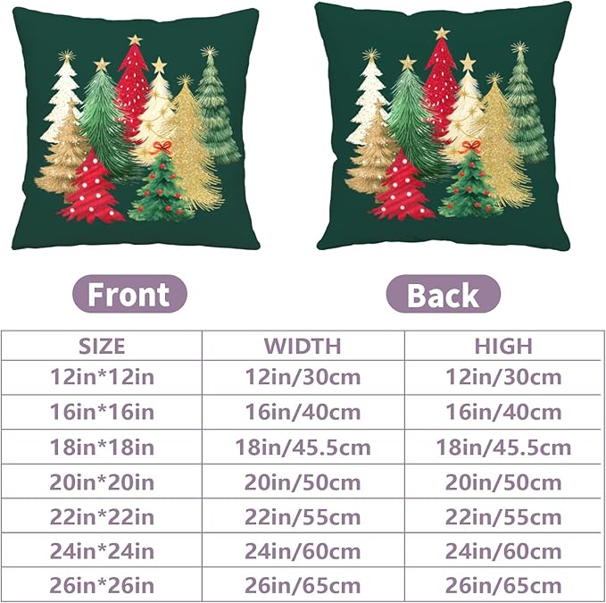 Christmas Pillow Covers 18x18 Set of 2 Colorful Xmas Tree Throw Pillow Covers Green Winter Holiday Decorative Pillowcase Double Sided Printing Cushion Case for Home Decor Sofa Couch
