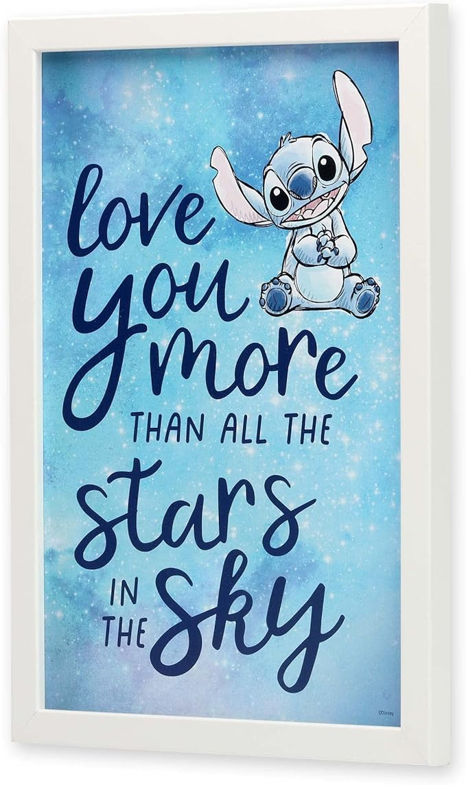 Disney Lilo and Stitch Love You More Framed Wood Wall Decor - Adorable Stitch Wall Art for Kids' Bedroom or Movie Room