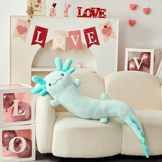 MaoGoLan Giant Axolotl Plush Stuffed Animal,Big Axolotl Plush Pillow Toy for Kids Girl Boy,Jumbo Stuffed Salamander Body Pillow Toy Glow in The Dark, Birthday Easter Gift Baby Shower Party Decor Green