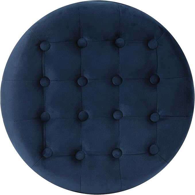 HomePop 19" Velvet Button Tufted Round Storage Ottoman - Navy Blue