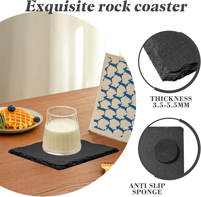 72 Pieces Slate Coasters, ZLOMD 4 Inch Black Coasters Stone Coaster Bulk Set, Square，Laser Engraving Blanks with Anti-Scratch Bottom for Home,Office,Bar,Wedding & Party or Anywhere.