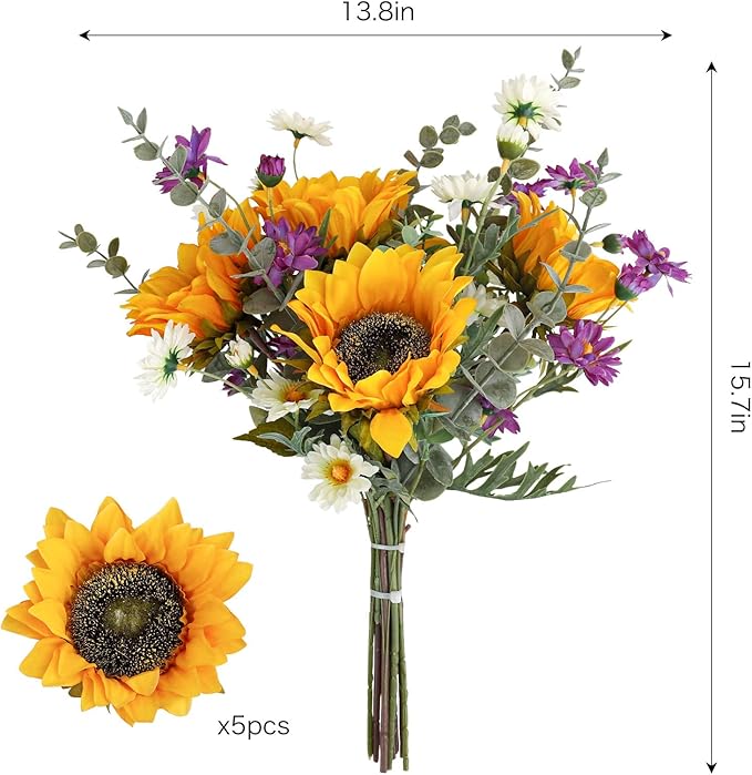 CEWOR Artificial Sunflowers Fake Cemetery Flowers for Grave Bouquet with Sunflowers for Bridal Bouquets Wedding Centerpieces Decor Party Table Gravesites Fall Floral Arrangements Home Decoration