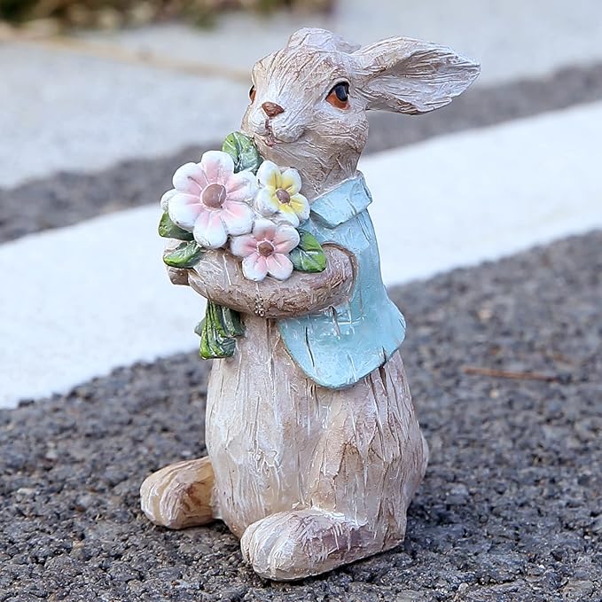 Hodao Easter Bunny Decorations Spring Home Decor Bunny Figurines Gift (Spring Gray Rabbit)