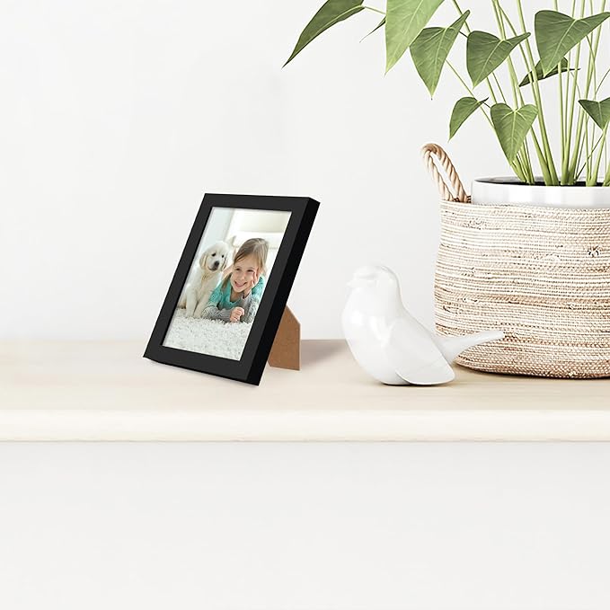 Americanflat 3.5x5 Picture Frame with Polished Plexiglass - Streamline Collection - Thin Border Picture Frame for Wall Display - Hanging Hardware Included - Black