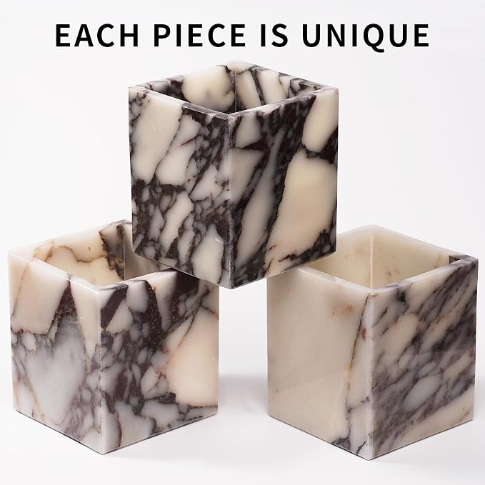 Marble Makeup Brush Holder - Viola Candle Toothbrush Cup For Bathroom Accessories, Decorative Pencil Organizer For Office Desk Aesthetic, Stone Utensil Container For Kitchen Countertop